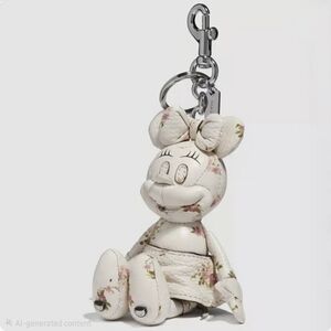 NEW~ COACH Minnie Mouse Doll Bag Charm Disney Floral Leather Keychain ~RARE VHTF
